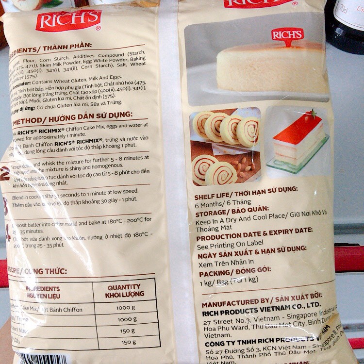 Bột Bánh CHIFFON Rich's Mix 1KG "GIÁ TỐT"