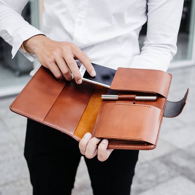 Clutch da ipad Mini - Air 8'' Vàng bò - Ví da thật cao cấp