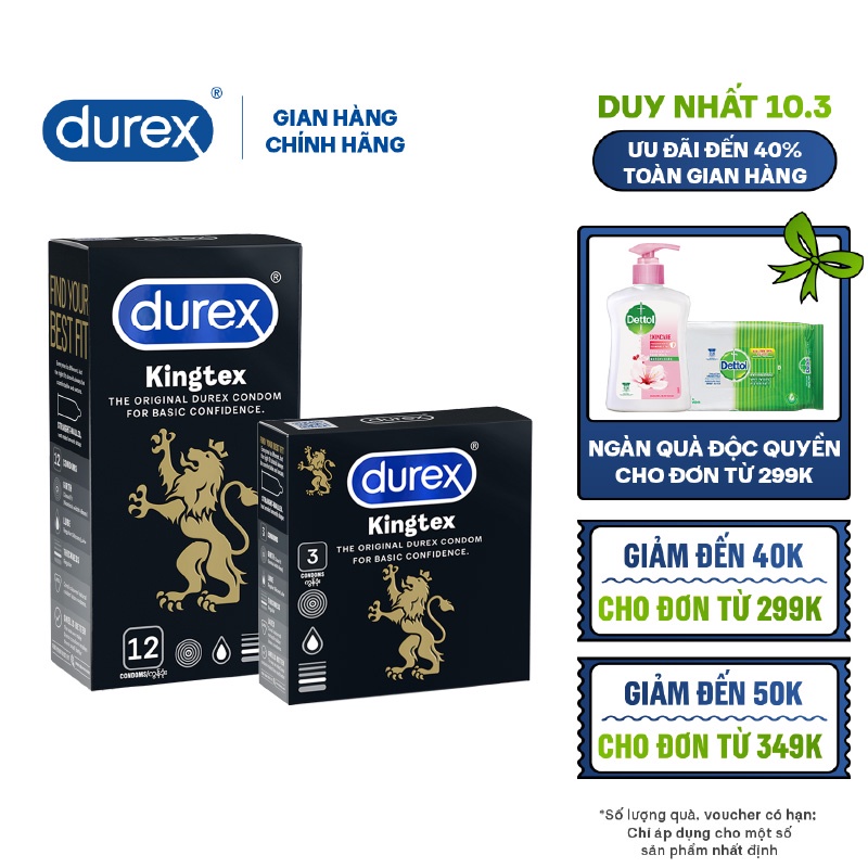 Bộ 1 Hộp Bao Cao Su Durex Kingtex (12 Cái/Hộ)p + 1 Hộp Bao Cao Su Kingtex (3 Cái/Hộp)