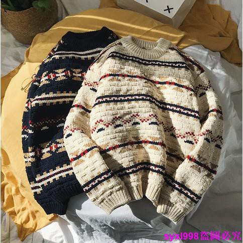 Áo Sweater Tay Dài Dáng Rộng In Họa Tiết Thổ Cẩm Kiểu Nhật Bản Cho Nam Có 3 Màu Lựa Chọn