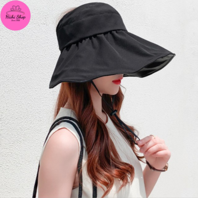Mũ vải nửa đầu, nón chống nắng vành rộng gấp gọn, mũ đi biển rộng vành cho nữ Hichi shop