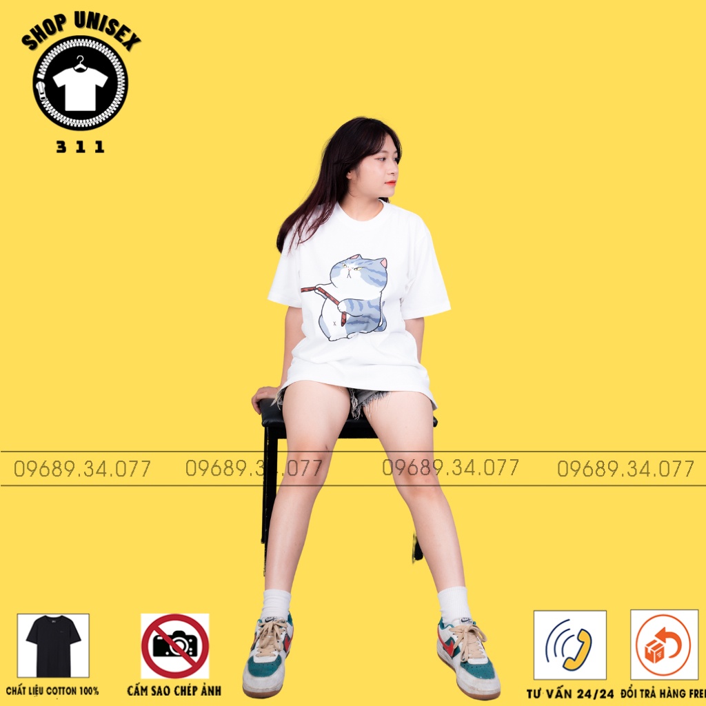 Áo phông đôi in hình chó kéo dây mèo siêu dễ thương, áo cặp Unisex đẹp chất mát màu áo in hình tuỳ chọn