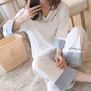Bộ Đồ Ngủ Thời Trang Cổ Chữ V Bằng Cotton Dành Cho Bà Bầu