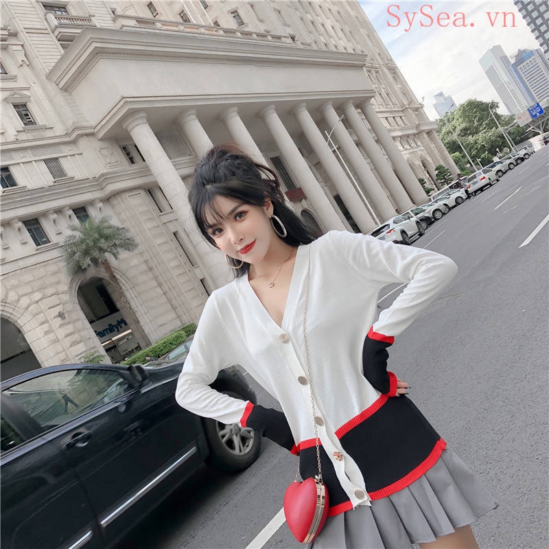 Áo Khoác Cardigan Tay Dài Cổ Chữ V Thiết Kế Thanh Lịch