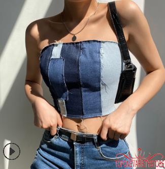 Áo Croptop Denim Không Tay Quyến Rũ Dành Cho Nữ