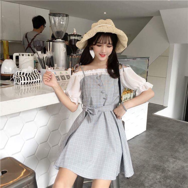 Đầm tiểu thư vai trần thắt nơ eo