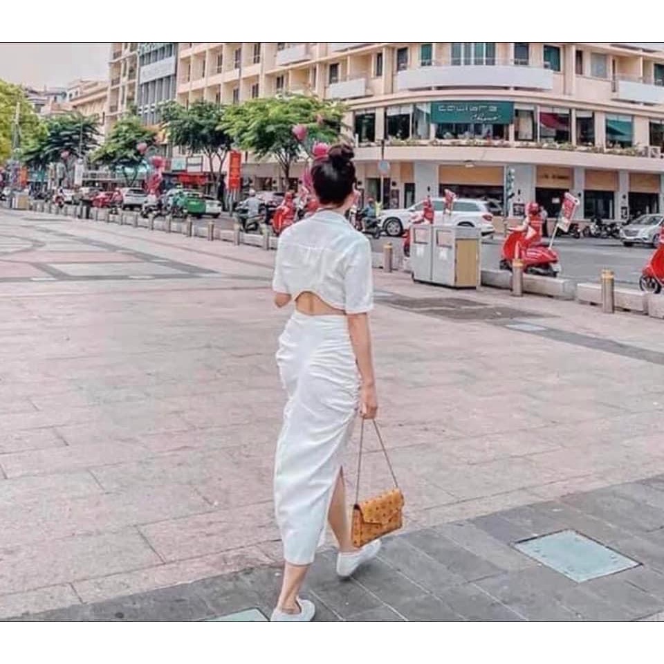 Đầm Sơmi Cutout Eo Za ra ra Xuất Váy Sơ Mi Khoét Eo