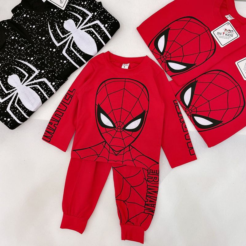 Bộ Quần Áo Dài Tay Thu Đông In Hình Siêu Nhân Người Nhện Vải Cotton pha tổng hợp Cho Bé Trai Từ 10-22kg