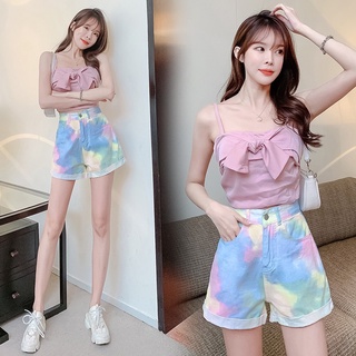 Quần Short Denim Nhuộm Màu Sắc Phong Cách Hàn Quốc