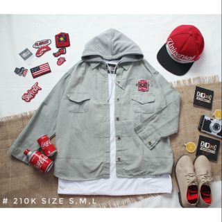 [Đủ size S,M,L] [ĐỦ 3 MÀU] Áo khoác sơ mi kèm nón tháo lắp được (loại nón xám_ xám)