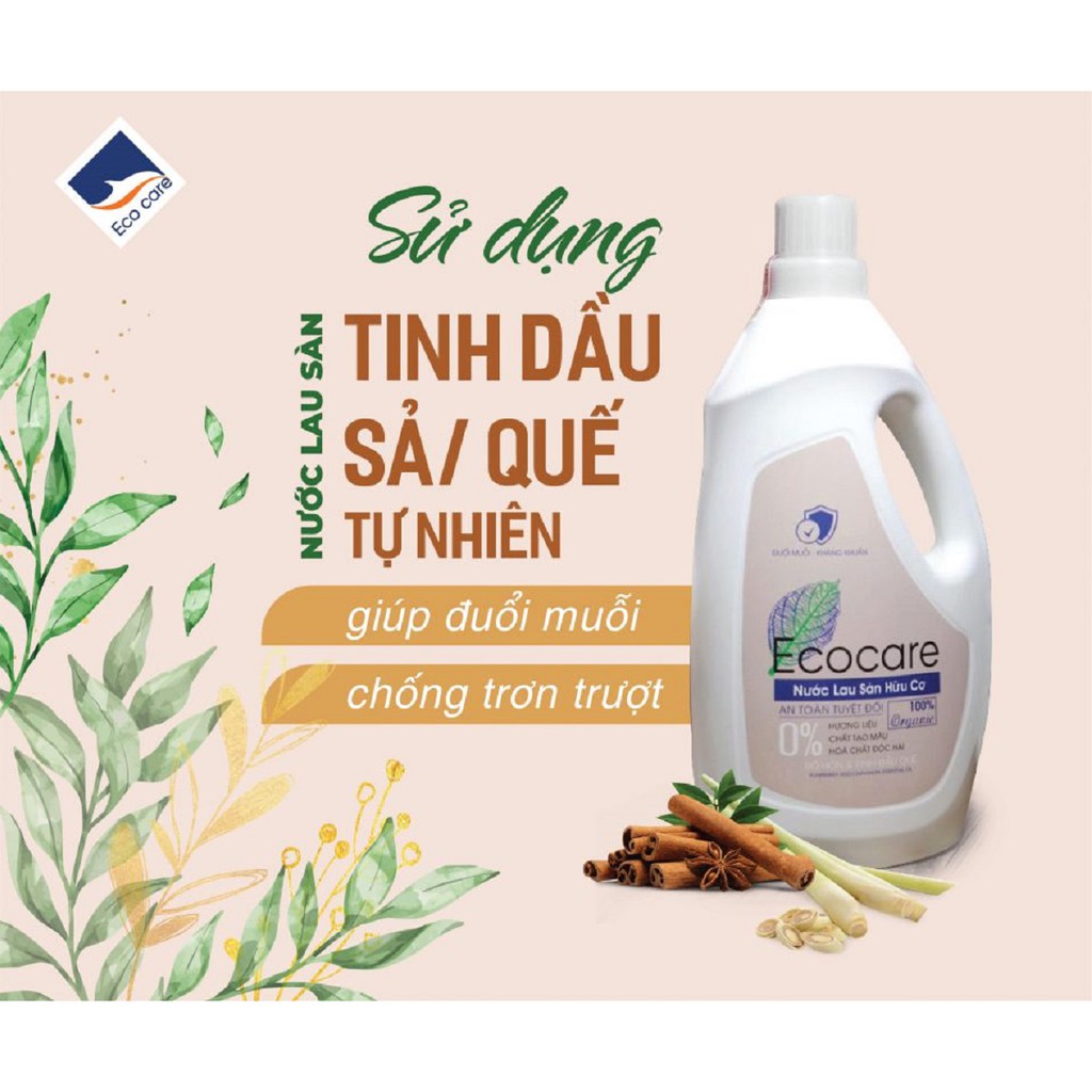 Nước Lau Sàn Bồ Hòn Hữu Cơ Ecocare 4 lít - Diệt khuẩn, Đuổi muỗi, Chống trơn trượt - Mẫu mới 2020