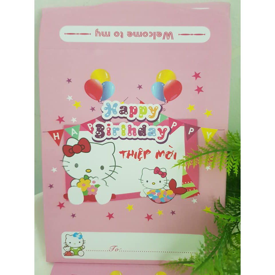 Set 10 THIỆP MỜI SINH NHẬT HELLO KITTY CHO BÉ