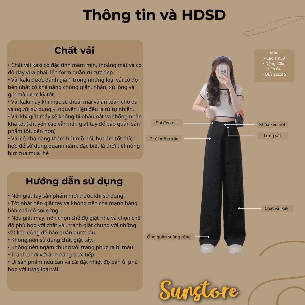 Quần ống rộng túi mổ culottes dáng suông dài cài nút lưng cao chất rũ THRE PANT