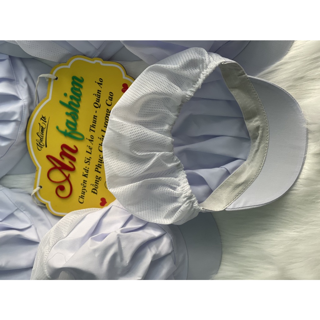 Nón đầu bếp nón lưới trùm đầu cao cấp dành cho Nam Nữ màu trắng có xếp ly vải kaki cao cấp.