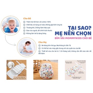 [Combo 10b tặng 2] Bỉm Vải, Tã Vải Mommykids - FreeSize dùng ban ngày cho bé từ 1-24 tháng tuổi