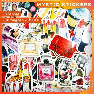 [ Mỹ phẩm mini] Set 45 sticker chống nước size 3-5cm, dán điện thoại, sổ, bullet journal, xe máy, mũ bảo hiểm ...