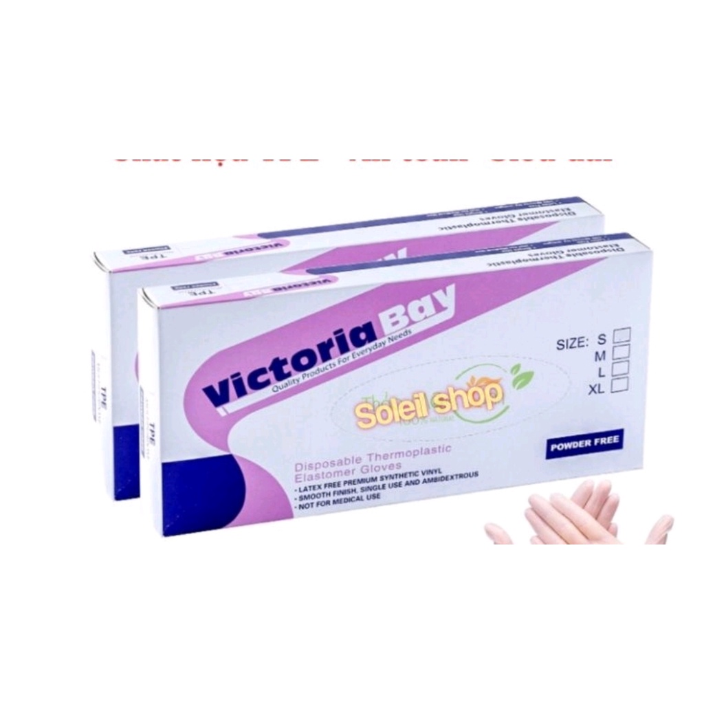 Hộp 100 găng tay cao su TPE Victoria Bay, bao tay siêu dai dùng 1 lần làm bếp nấu ăn vệ sinh