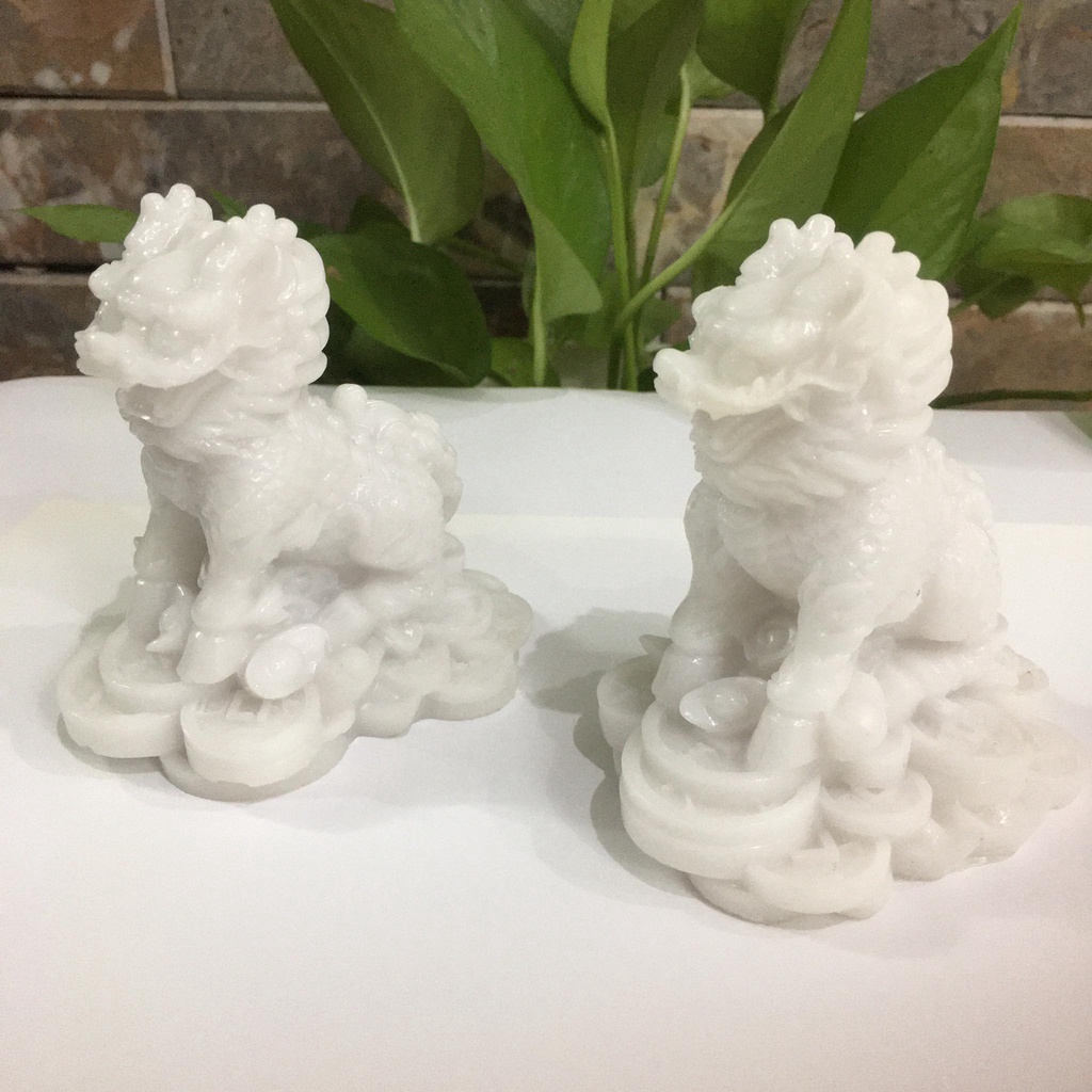 Tượng kỳ lân phong thủy  1 cặp 2 ông màu trắng cao 11 cm mang tài lộc