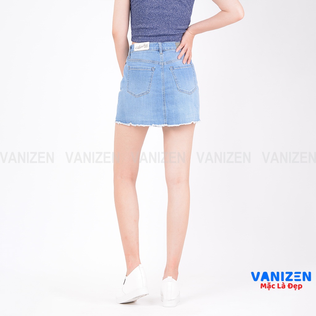 Chân váy jean nữ có quần bên trong đẹp lưng cao cạp cao trơn gân gấu tua rua hàng hiệu cao cấp mã 411 VANIZEN