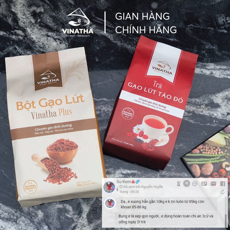 Combo VIP bột gạo lứt giảm cân VINATHA Plus  + trà gạo lứt táo đỏ  - VNT01