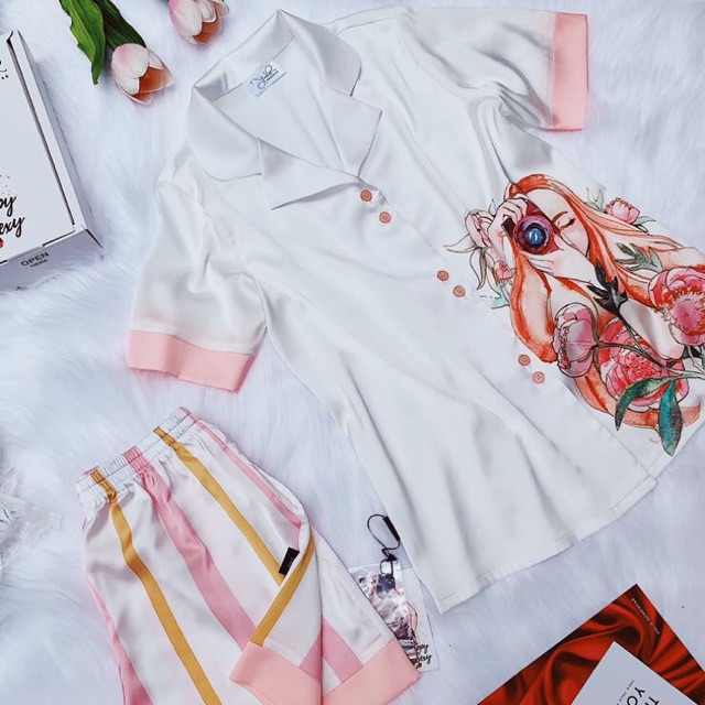 Folie Homewear đồ mặc nhà áo ngắn tay quần đùi lụa FB70.1