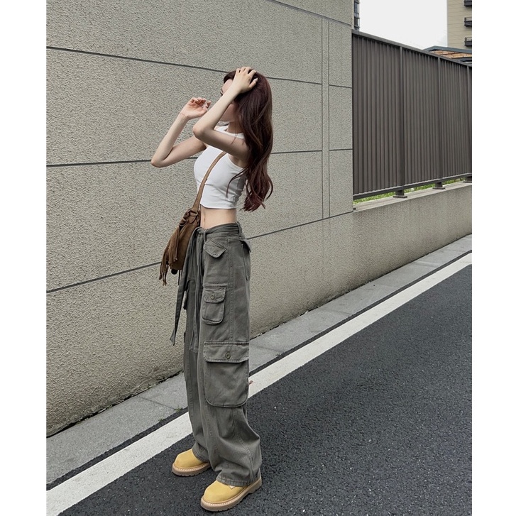 Quần ống rộng Lưng Cao Phong Cách retro Mỹ Cho Nữ