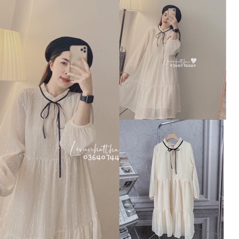 [Ảnh thật/Video]Váy baby doll voan hạt nổi siêu xinh xắn Váy voan ulzzang