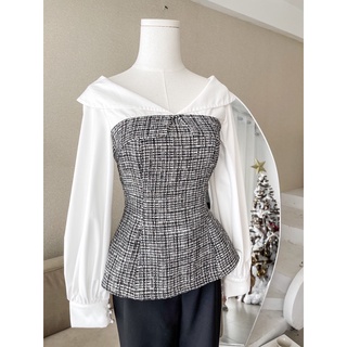 Áo dạ tex cổ chữ v tay sơ mi bồng nhẹ chống nhăn jane top