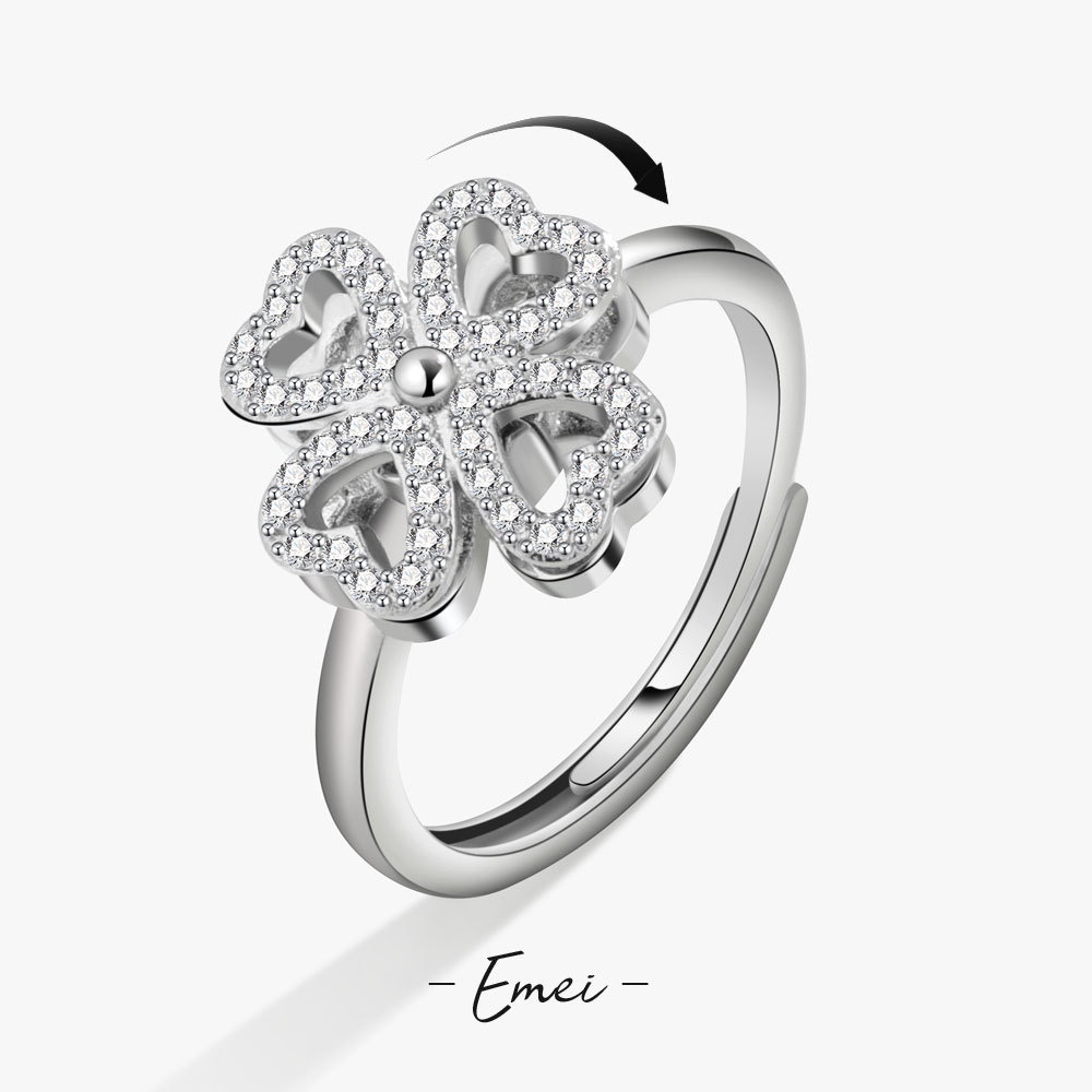 Nhẫn Hình Cỏ Bốn Lá Đính Đá Thời Trang Cho Nữ
