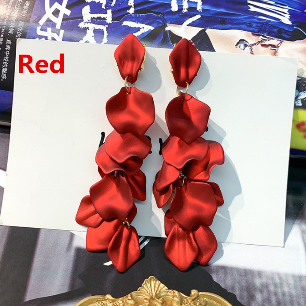 Khuyên tai acrylic dáng dài hình hoa hồng chống dị ứng 2021 cho nữ