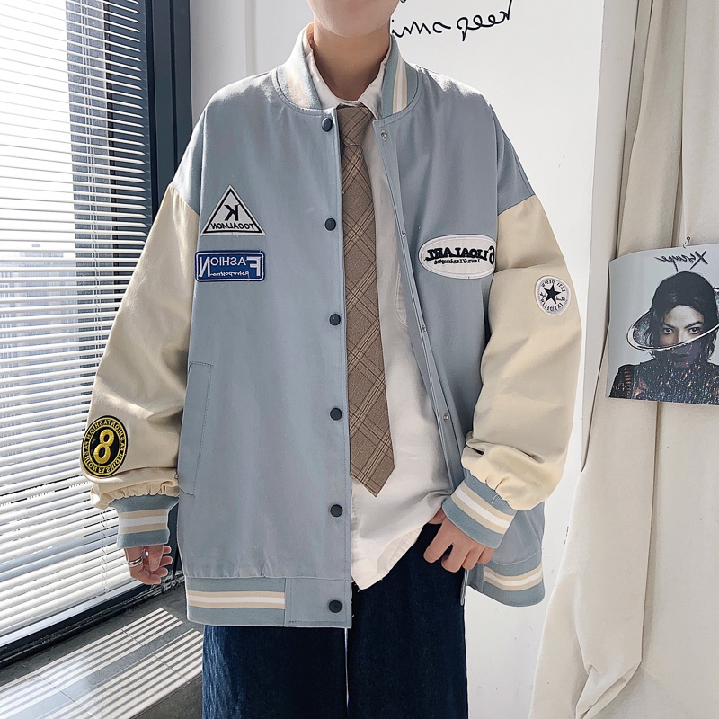 Áo khoác bóng chày dáng rộng in họa tiết cá tính phong cách Hàn Quốc cho nam