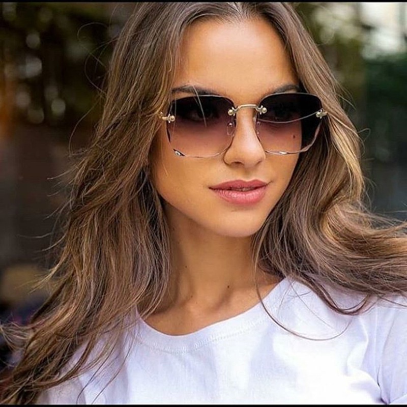 Kính mát không gọng tròng màu gradient thời trang cho nữ