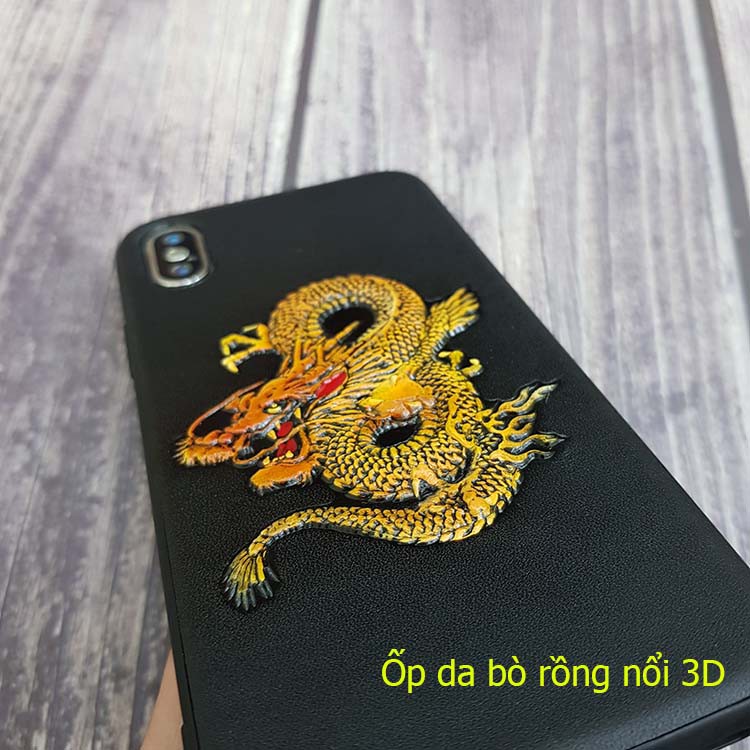 Ốp lưng da iphone 11 pro max / xs  da bò cao cấp hình rồng hổ nổi 3D