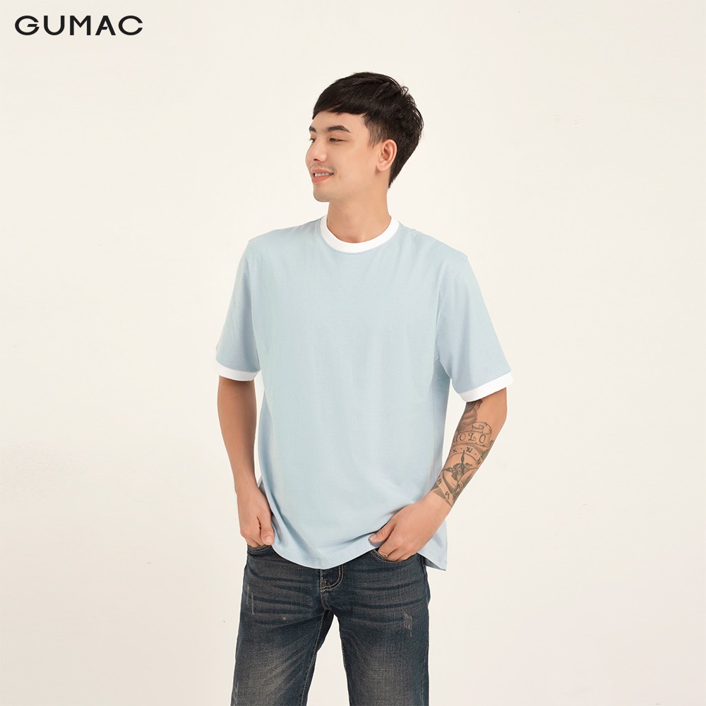 [Mã WABRGD12 giảm 10% đơn 250K] Áo thun nam phối cổ GUMAC màu xanh, thiết kế basic thanh lịch ABB1157 | BigBuy360 - bigbuy360.vn
