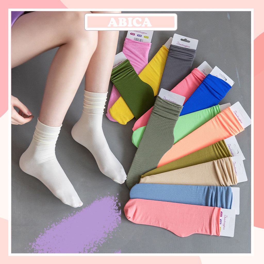 Tất vớ cổ cao nữ trắng gân nhún phong cách Hàn Quốc chất cotton siêu mỏng mềm thoáng khí Hottrend 2022 đẹp rẻ ABICA T103