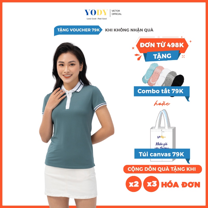 Áo Polo Nữ YODY Coolmax, Áo Thun Cộc Tay Nữ Thoáng Mát Thấm Hút Mồ Hôi Bo Cổ Phối Màu Chính Hãng APN5304