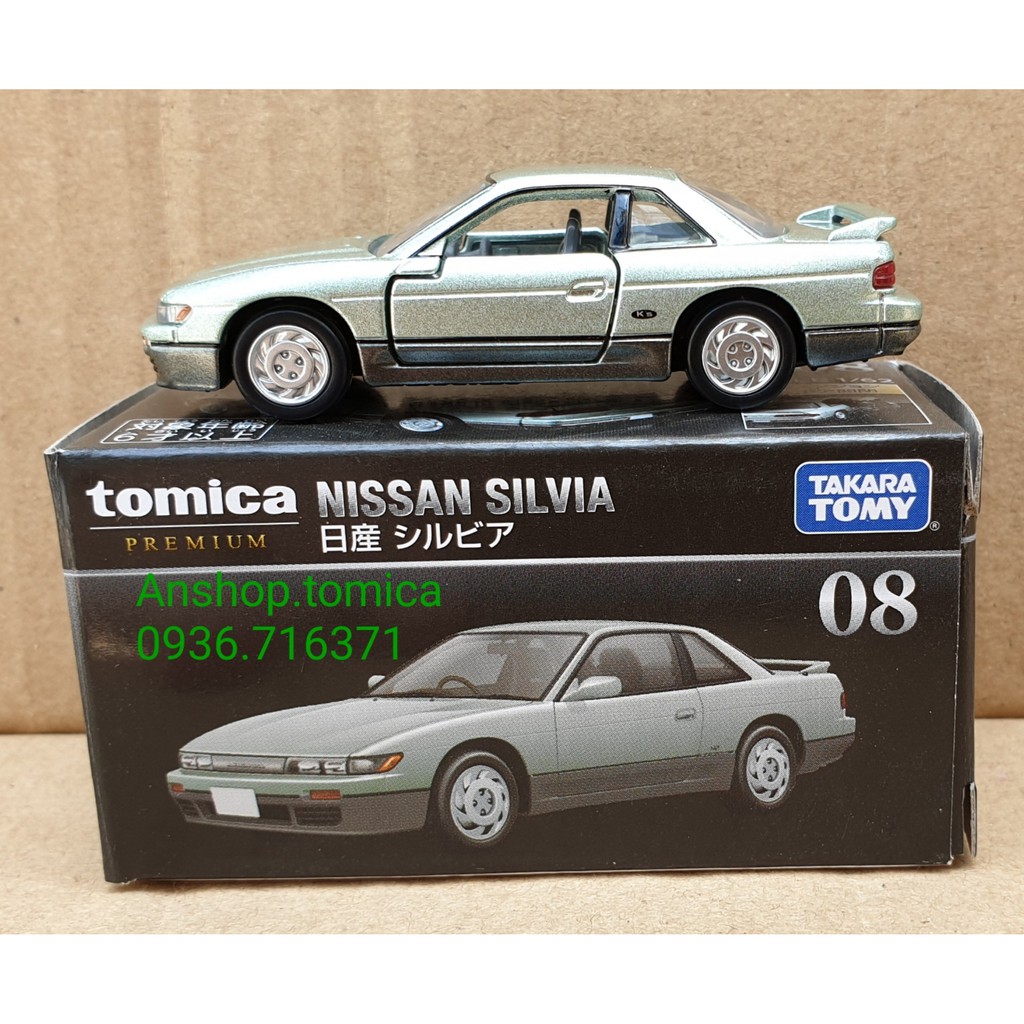 Mô hình siêu xe Nissan Silvia Premium mở được cửa màu xanh lơ tomica Nhật Bản No08