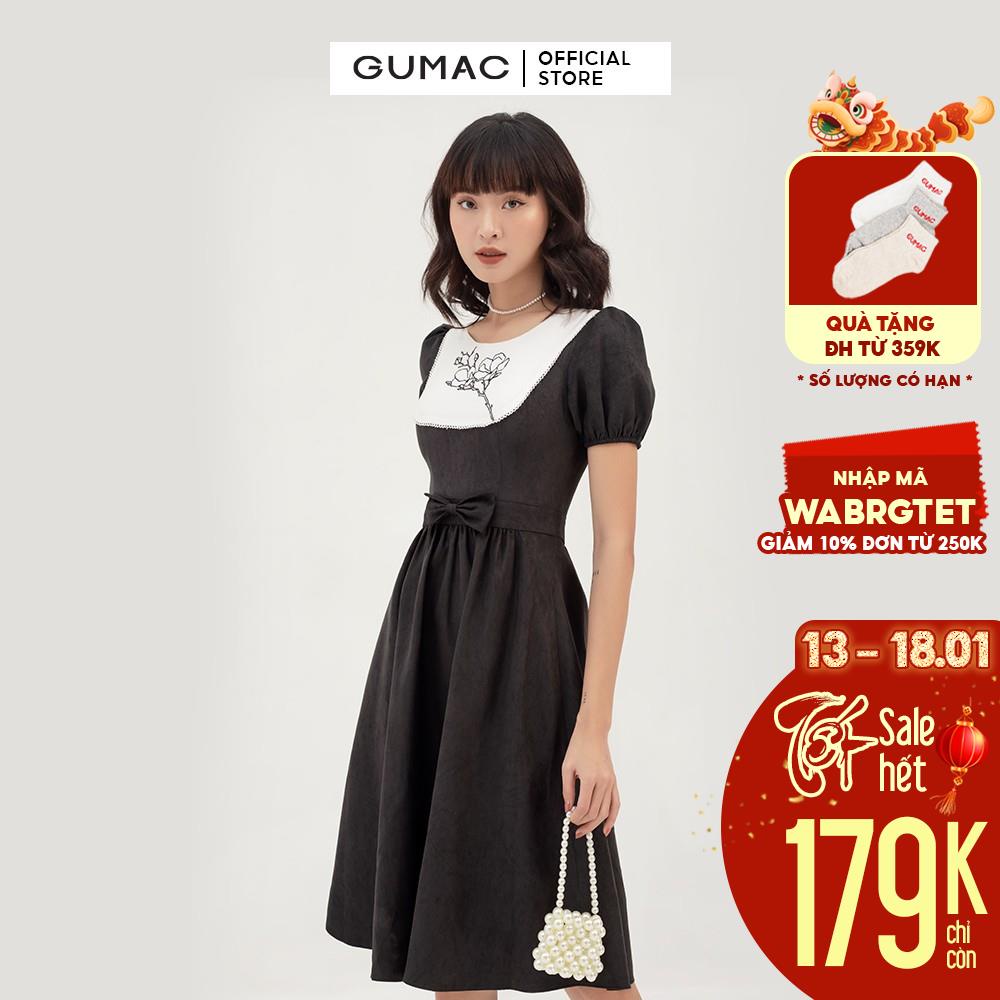 [Mã WABRGUM giảm 10% tối đa 30K đơn 99K] Đầm xòe nữ phối yếm thêu GUMAC phong cách thanh lịch, sang trọng DB395