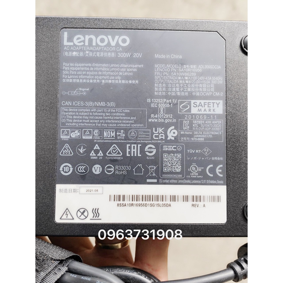 Dây sạc Laptop Lenovo Legion 20V-15.0A zin tháo máy