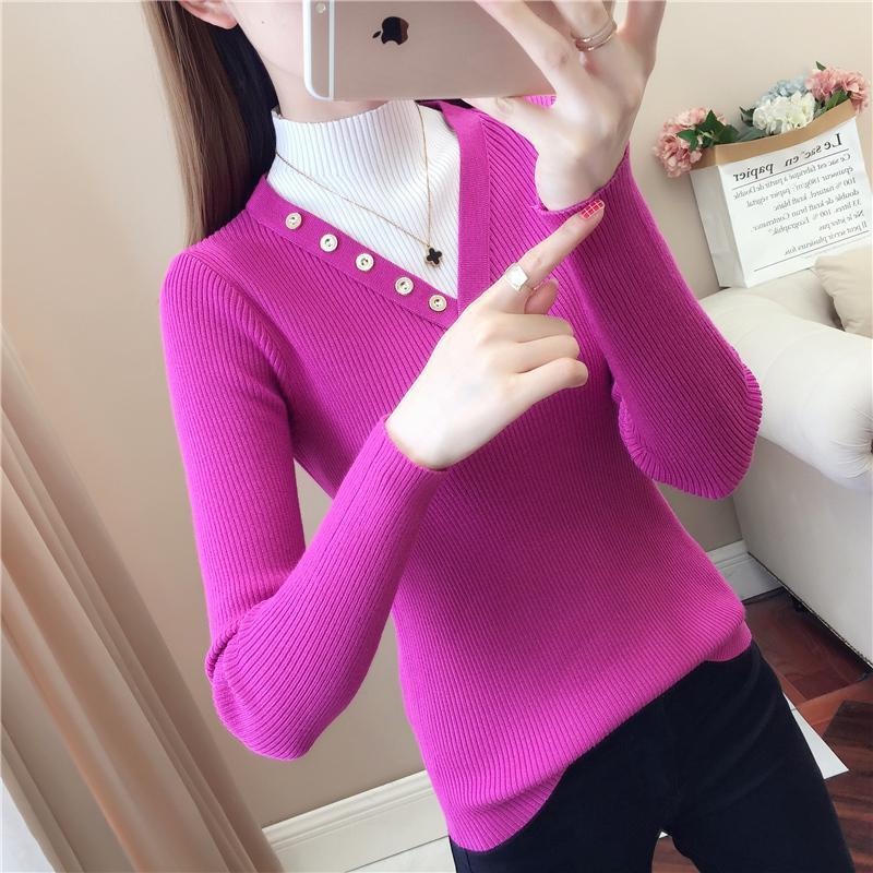 【ZHELIHANGFEI】Áo Len Tay Dài Cổ Cao Giả Hai Lớp Phong Cách Phương Tây