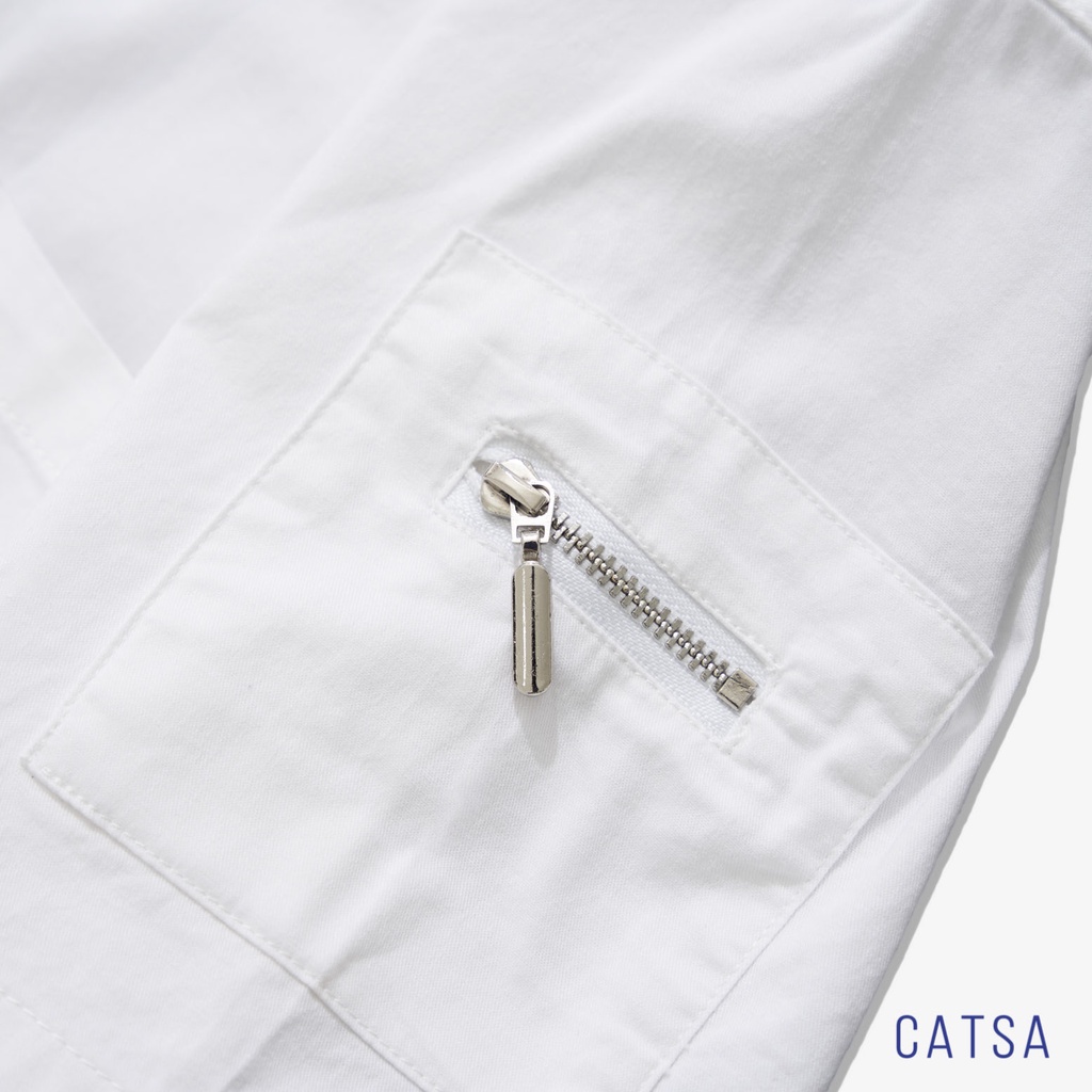 Áo sơ mi nam tay ngắn màu trắng phối móc khóa độc đáo, thấm hút mồ hôi, thoáng mát CATSA ASN166 - ASN167