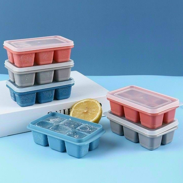 Khay Đá 6 Ô Silicon, Khay Làm Đá Mini, Làm Thạch Rau Câu Có Nắp Đậy Tiện Dụng