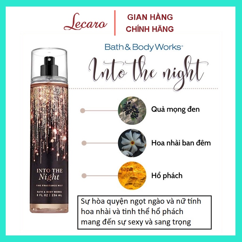 Body Mist  INTO THE NIGHT 236ML, Xịt Khử Mùi Toàn Thân, Nước Hoa Thơm Lâu, Nội Địa Trung LECARO