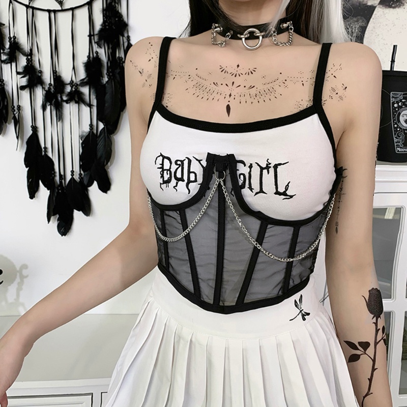 Đai lưới nịt bụng định hình cơ thể màu đen phối dây xích phong cách cá tính