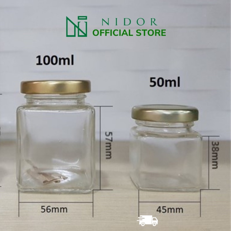 Hủ thuỷ tinh 50ml nắp thiếc vàng chưng yến, đựng mask - Hũ mỹ phẩm