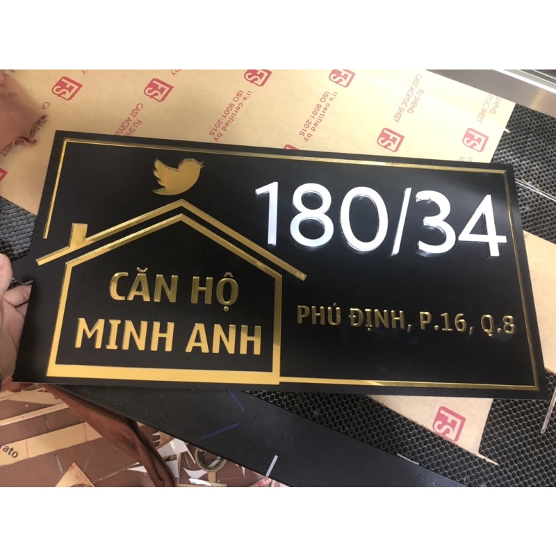 Bảng số nhà alu vàng gương sang trọng, bền đẹp nhiều kích thước