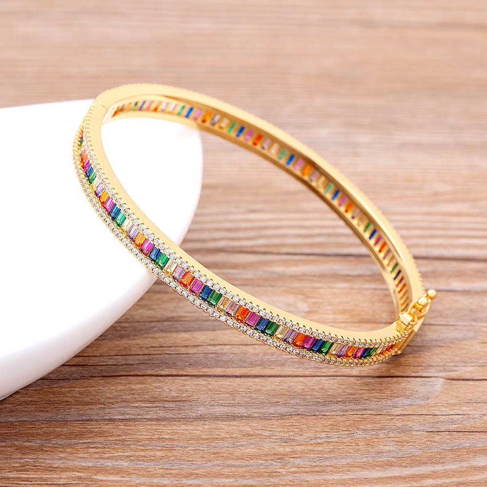 Vòng Tay Mạ Vàng Nhiều Màu Đính Đá Zircon Sang Trọng