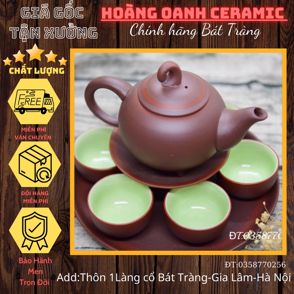 Gốm sứ Bát Tràng-Ấm chén Tử sa,đất nung đỏ-Bộ ấm 3 chân(bộ không đi kèm 2 món phụ kiện)