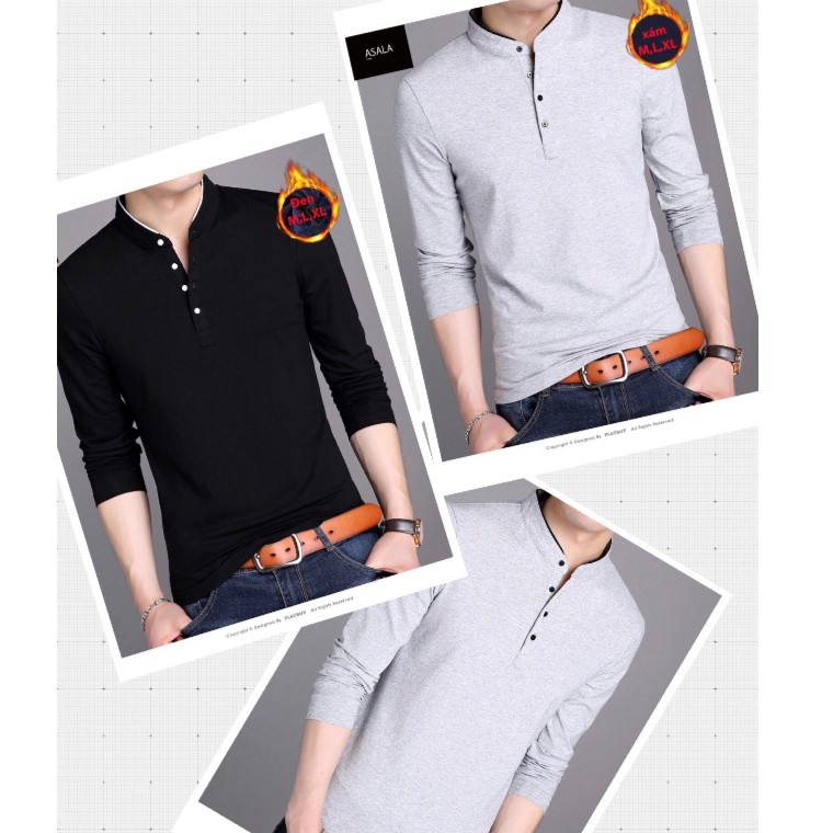 Áo thun nam tay dài ASALA 4nut (đen- xám) | BigBuy360 - bigbuy360.vn