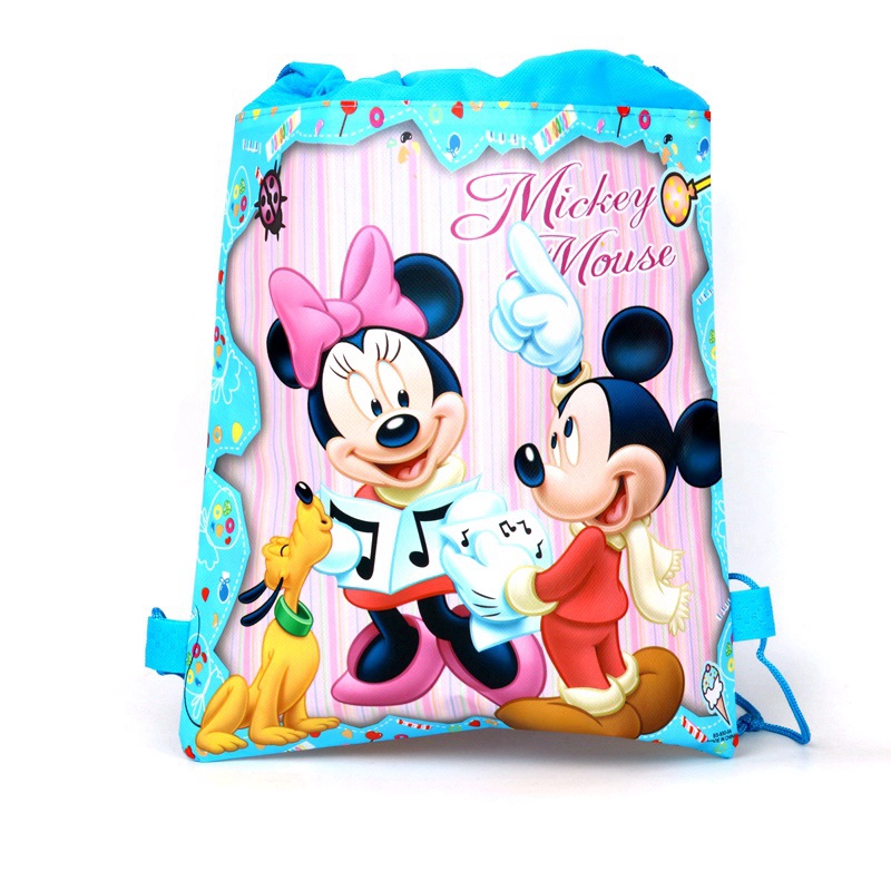 1 balo dây rút bằng vải không dệt hình chuột mickey minnie đáng yêu